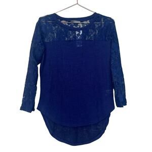 Brixton Ivy navy Blue long sleeve top with lace new with tag size small